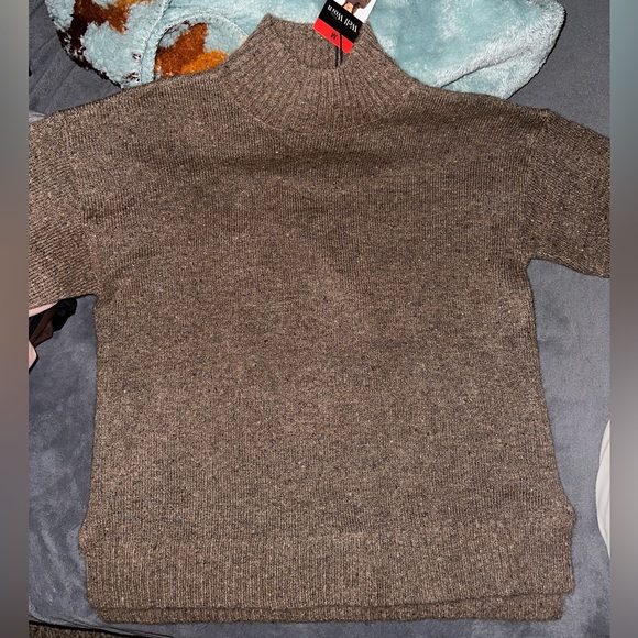 Well Worn Womens Mock Neck High Low Hem Cozy Soft Nep Yarn Sweater in Brown NWT - Picture 2 of 4